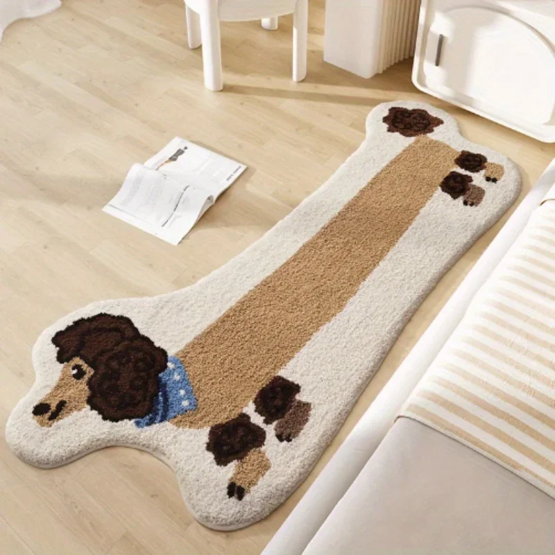 Funny cartoon poodle Floor Mat Flannel Rug Soft Non Slip Washable Door Mat For Bathroom Bedroom Kitchen Home Decor