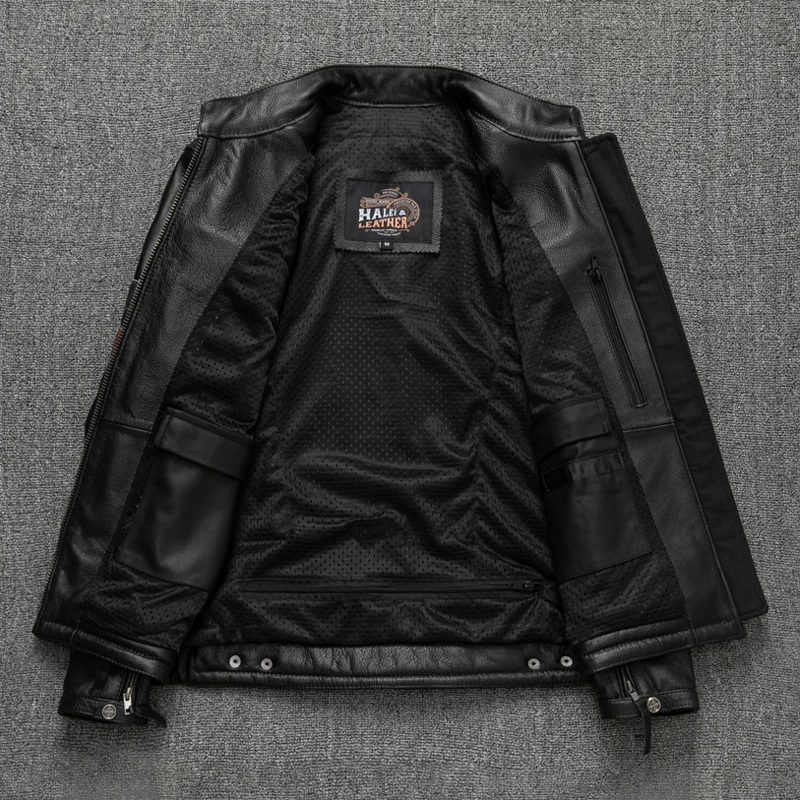 Motorcycle Wear Pure First Layer Leather men's Leather Jacket Riding Clothes Can Be Added With Protective Collar Large Size