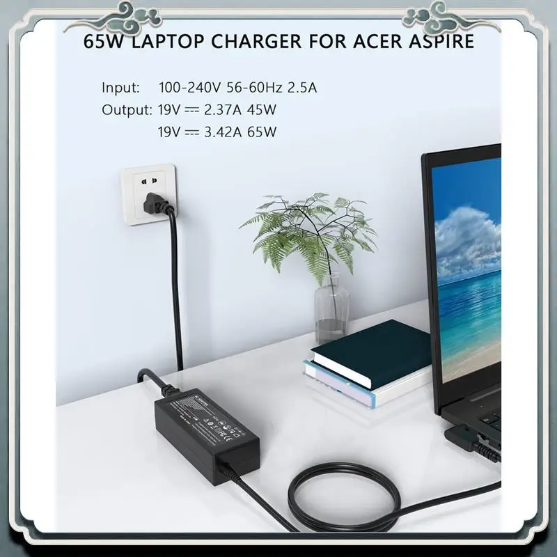 Premium 65W 19V 3.42A AC Charger For Acer Aspire 1 3 5 A515-44 A515-45 A515-46 A515-54 A515-55 A515-56 A115-32 A315-23