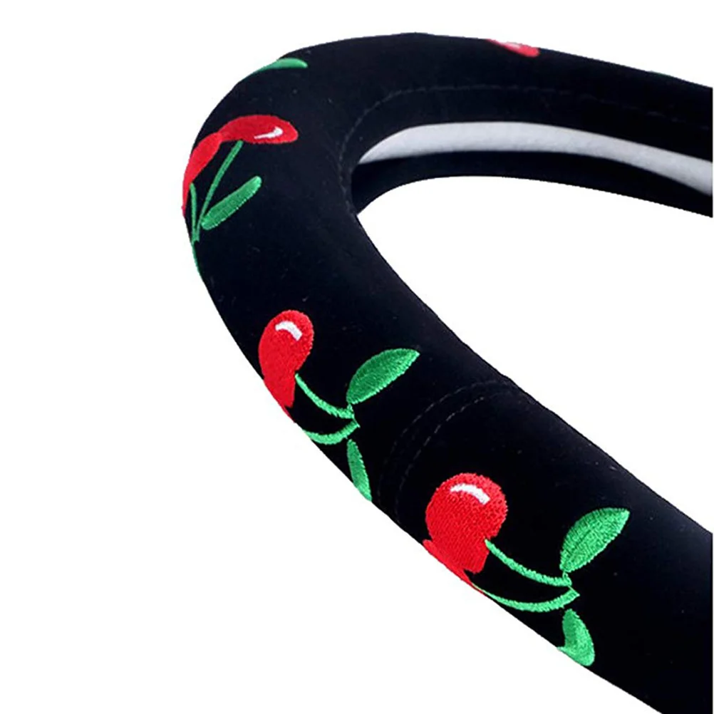 

Steering Wheel Cover Cherry Embroidery For Women Auto Car Decoration Comfort Grip Protection Cold Hot Weather Accessory