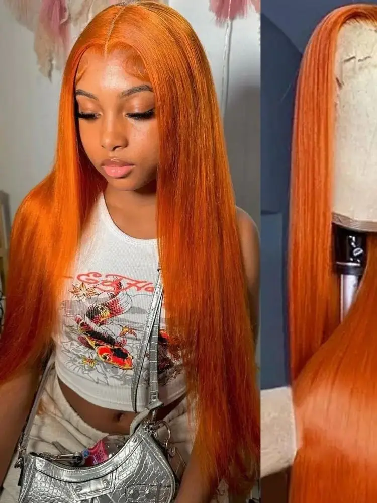 

Ginger Wig 13x6 Straight Lace Front Wig 13x4 Hd Lace Frontal Wig Orange Colored Human Hair 180 Density Brazilian Glueless Wig