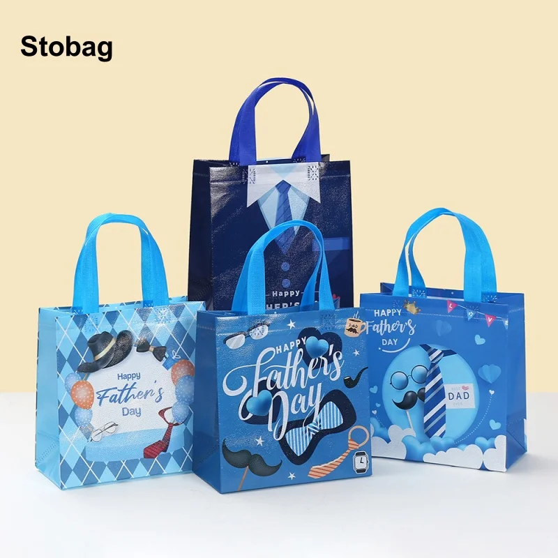 

StoBag 8/20pcs Father's Day Non-woven Tote Gift Bags Fabric Handbag Candy Package Waterproof Storage Reusable Pouch Party Favors