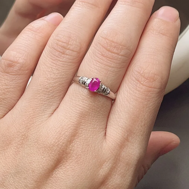 0.5ct Natural Ruby Engagement Ring for Woman 4 Mm*6 Mm SI Grade Ruby Silver Ring Solid 925 Sterling Silver Ruby Wedding Jewelry