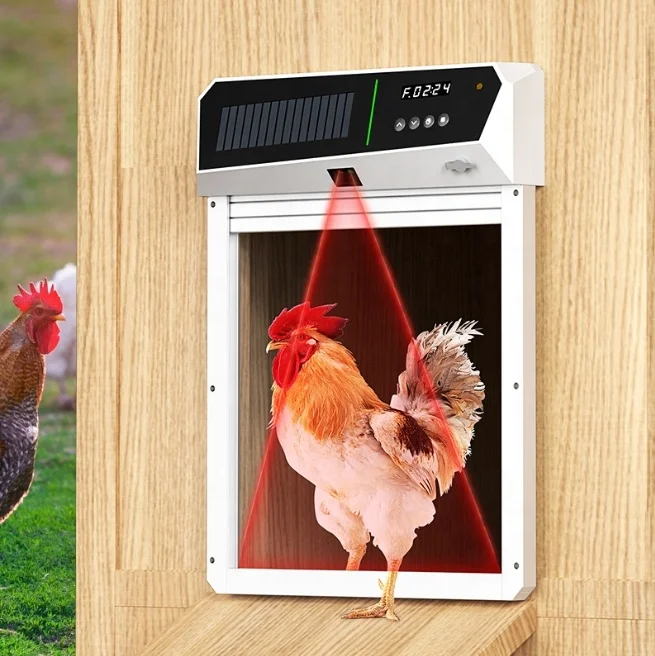 Customized Intelligent Design Rolling Door Chicken Coop Door Solar Infrared Sensor Anti-Pinch Small Animal Coop Door