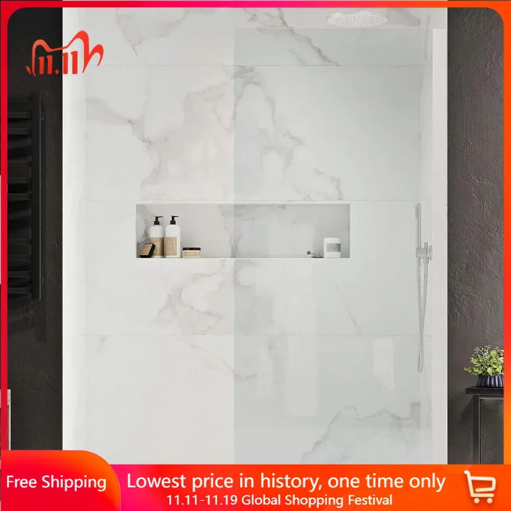 ‎0.79 X 34.41 X 72.01 Inches Shower Doors, Satin Nickel, Alcove Frameless Walk-in Fixed Panel Shower Doors