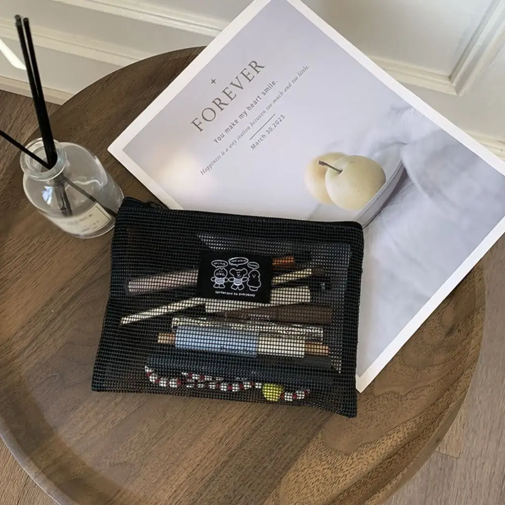 

Convenient Lightweight Mesh Makeup Pouch Visibility Portable Grid Cosmetic Bag Large Capacity Hollow Out Zipper Pouch Women