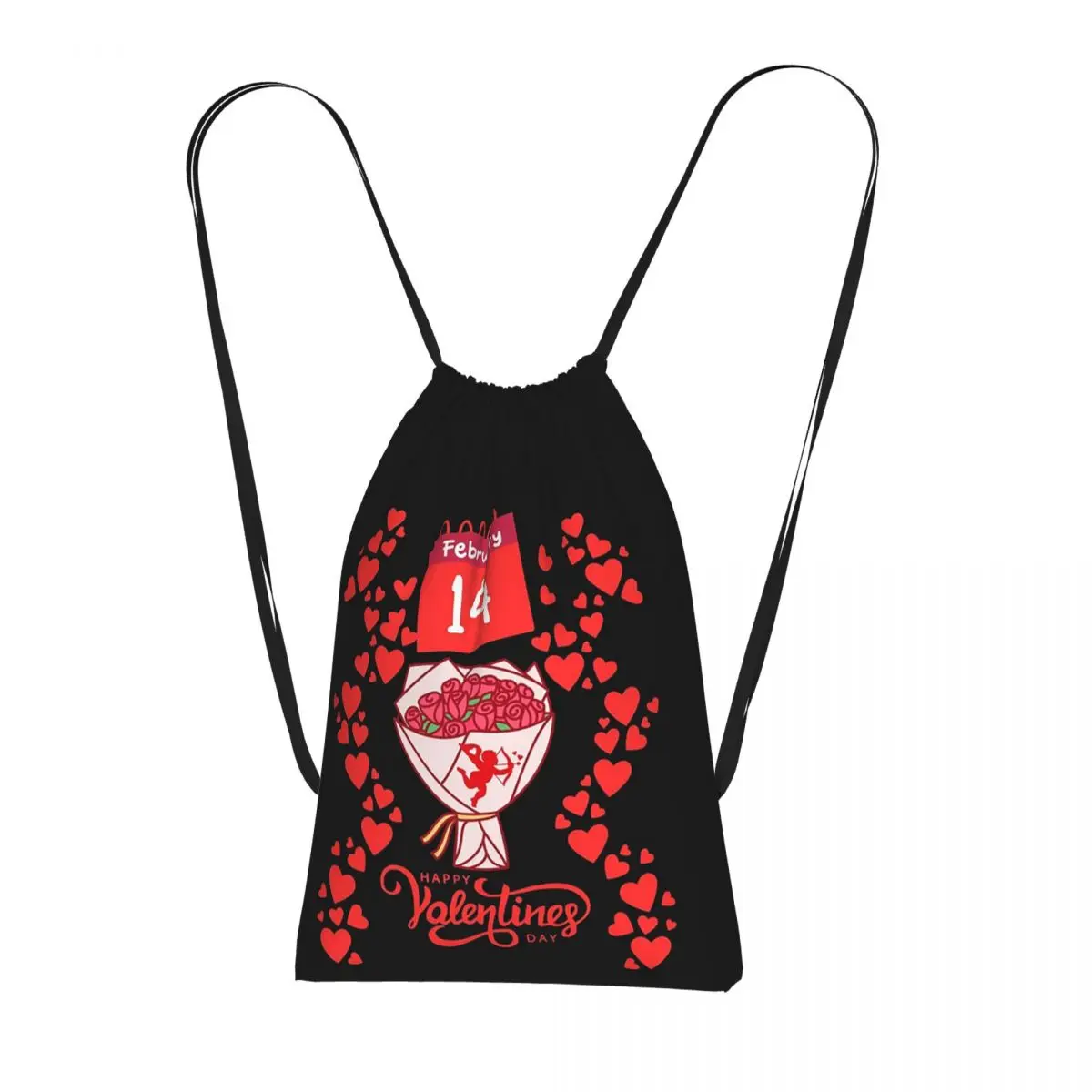 Happy Valentine's Day - February 14 Drawstring Backpack Sports Gym Bag Portable Travel Drawstring Bag for Men Women