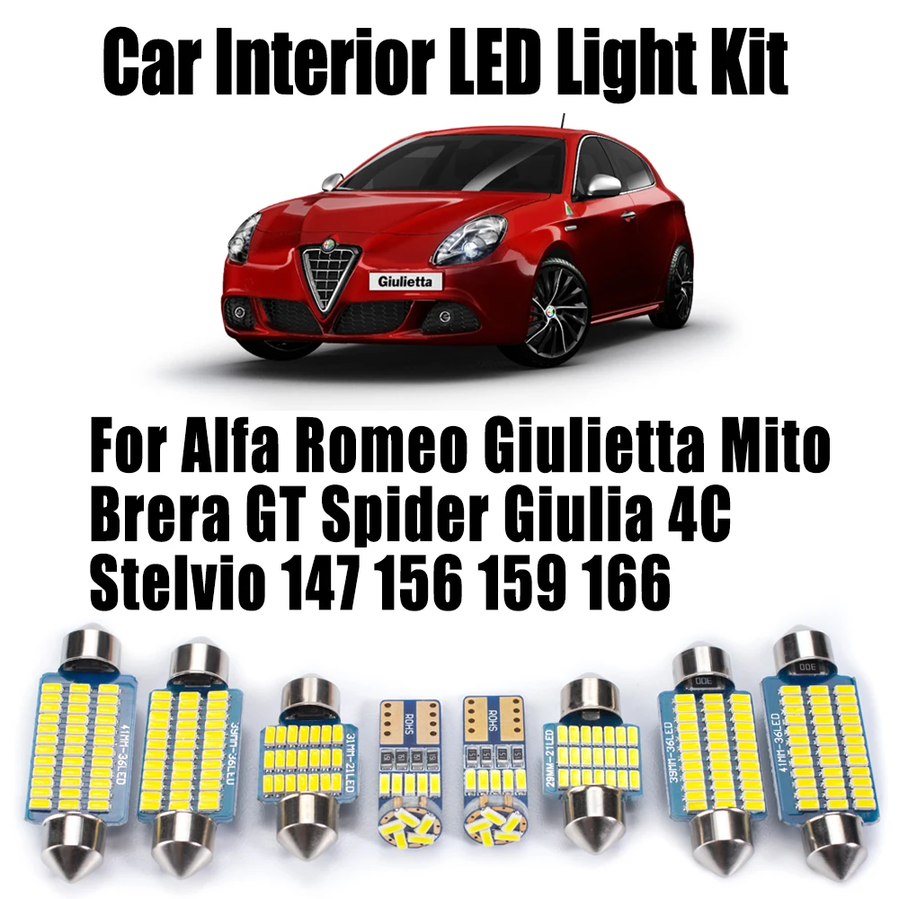 

Canbus для Alfa Romeo Giulietta Mito Brera GT Spider Giulia 4C Stelvio 147 156 159 166 светодиодный комплект внутренних ламп для чтения автомобиля