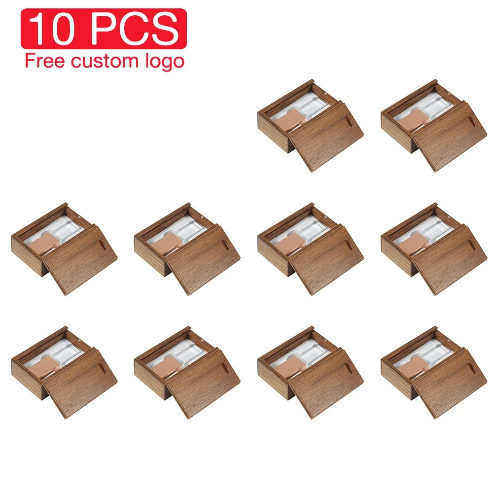 

10PCS LOT Free Custom Logo Crystal Pen Drive 128GB Wooden Gift Box Memory Stick 64GB Creative USB Flash Drive 32GB Wedding Gift