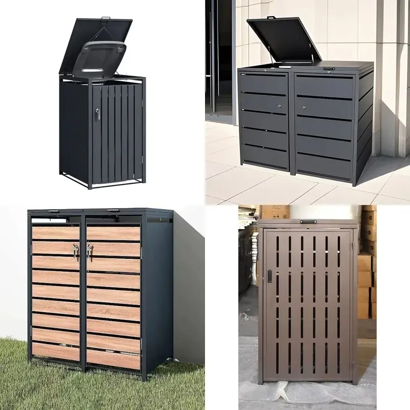 Durable Large Capacity Metal Storage Box Rack Rainproof Protective Outdoor Garbage Basket for Garden Community