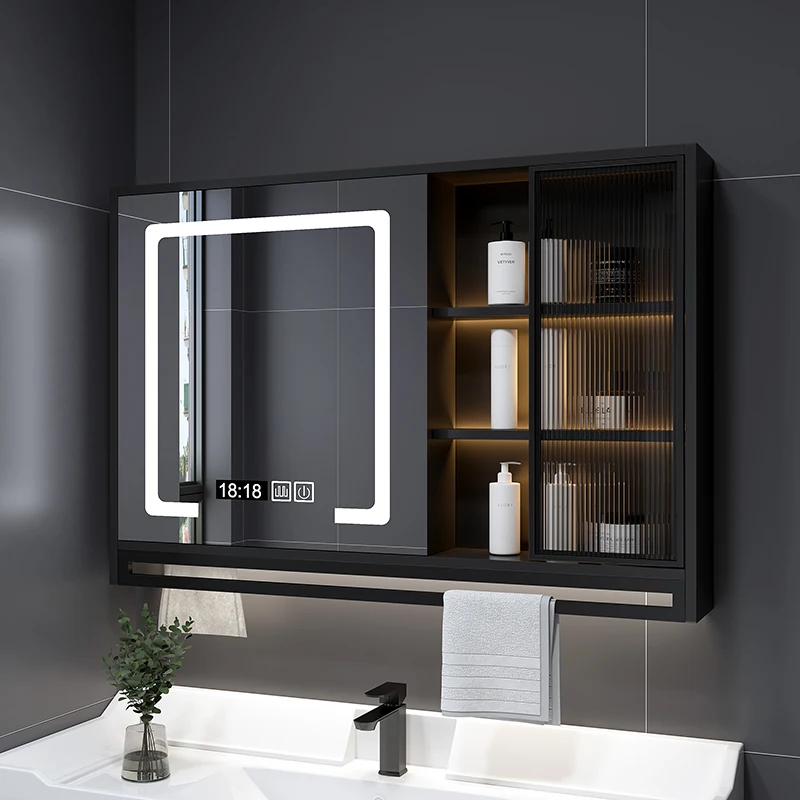 Intelligent bathroom mirror cabinet independent wall-mounted glass door laminated lamp bathroom mirror storage integrated