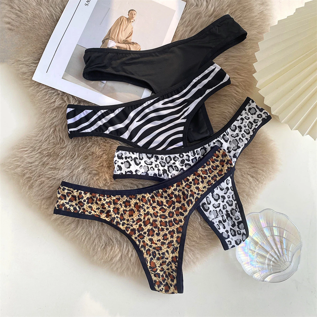 Low Waist Lace Women Panties Leopard-print Sexy Underwear Women Seamless Silk Cotton Hollow Out Thongs Female Briefs Underwear