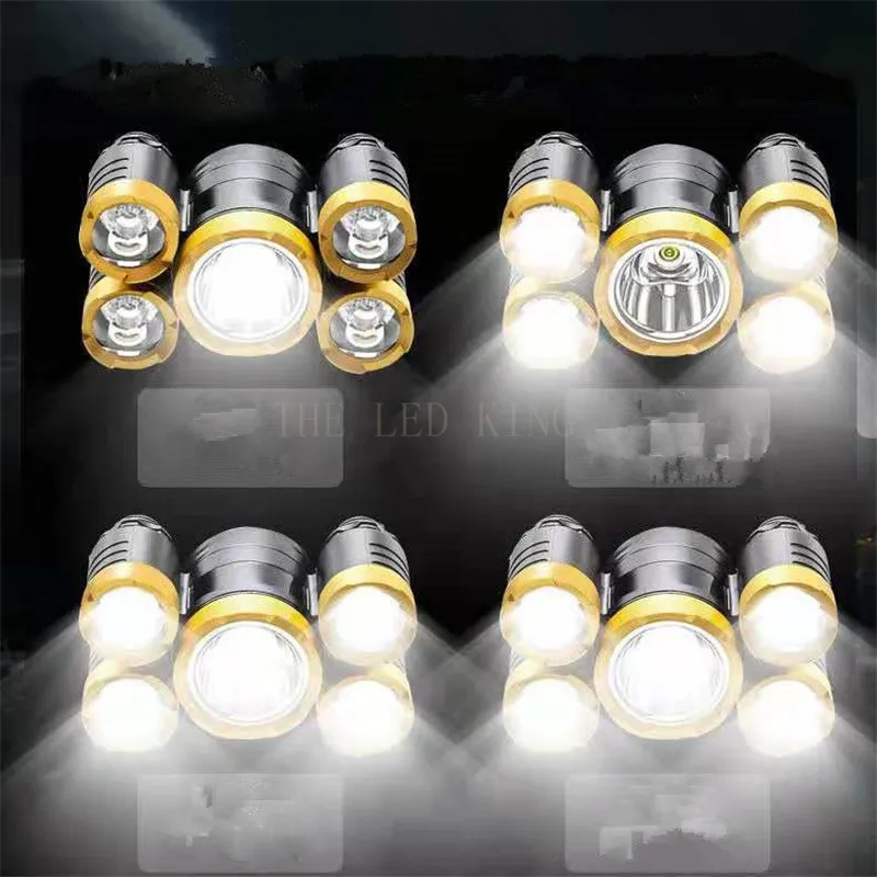 New Portable Mini Powerful LED Headlamp T6+4 R2 USB Rechargeable Headlight Built-in Battery Waterproof Head Torch Head Lamp