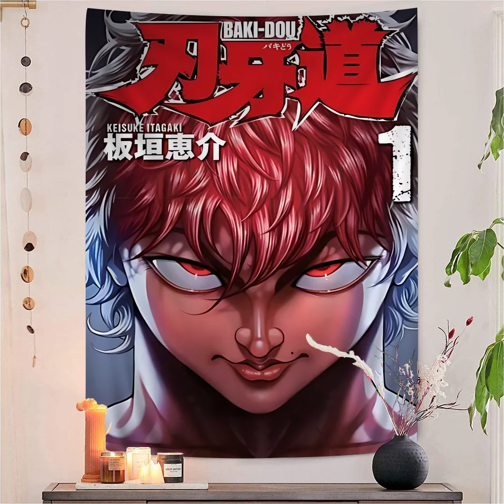 B-Baki Classics Anime Hanging Bohemian Tapestry Hanging Tarot Hippie Wall Rugs Dorm Japanese Tapestry