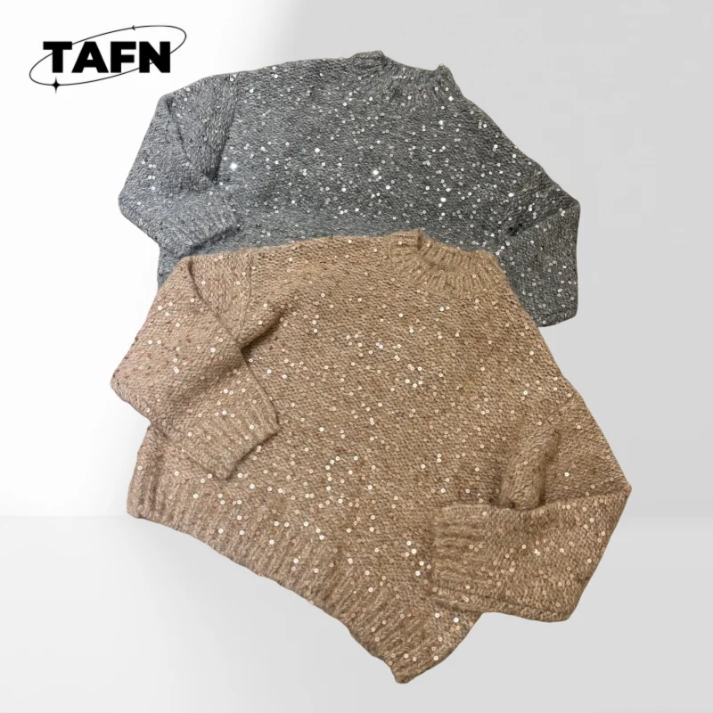 

Sequin Wide Sweater Lightweight Sweater for Women, Great for Spring & Fall Weather Timeless Style for Every Wardrobe AG3151
