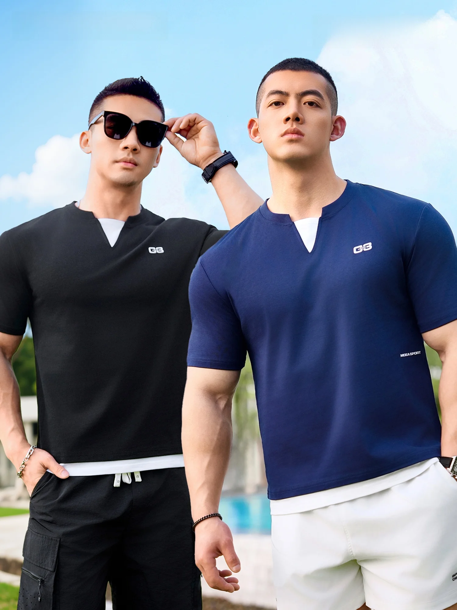 

Мужская хлопковая футболка с коротким рукавом, повседневная, спортивная, для тренировок и бега, с принтом, двухцветная, сшитая из двух частей