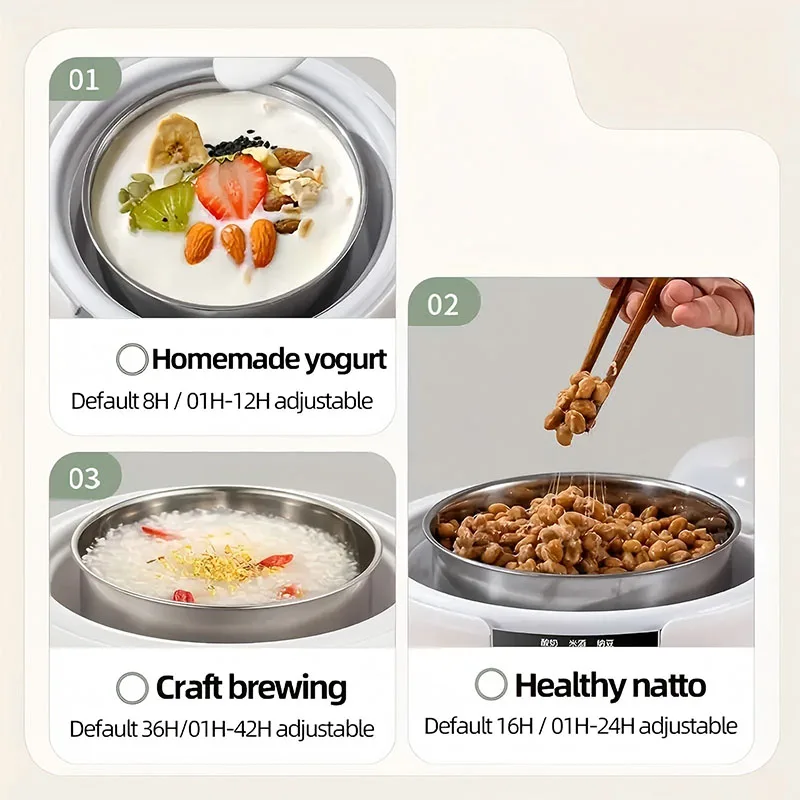 1.2L Electric Yogurt Maker Machine Homemade Yogurt Natto Maker Small Home Yogurt Incubator with Jars Stainless Steel Liner