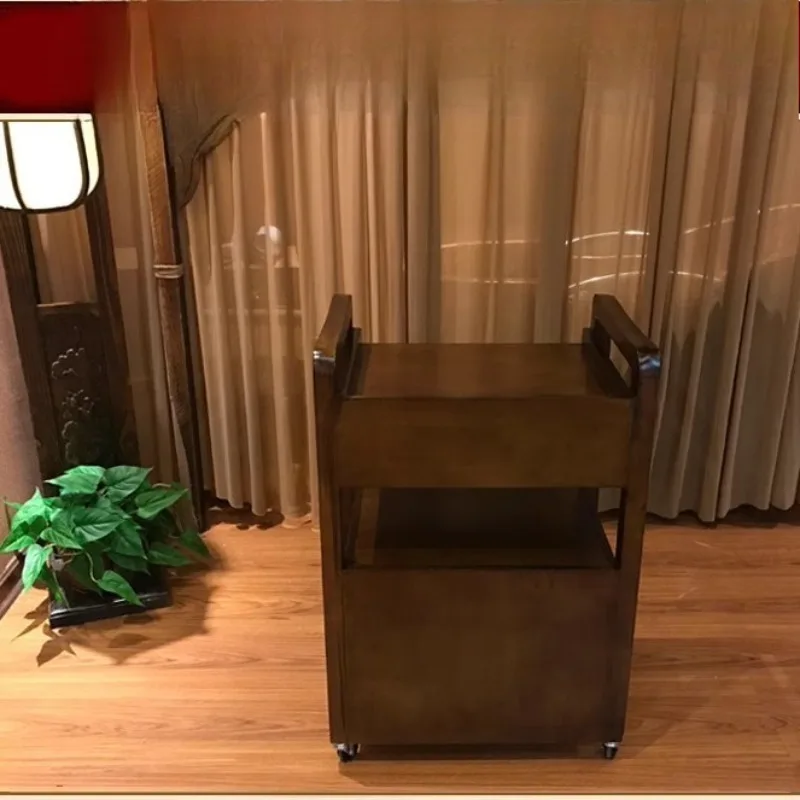 

Ретро-тележка для косметики из массива дерева, трехъярусный шкафчик с дверцами и ящиками.