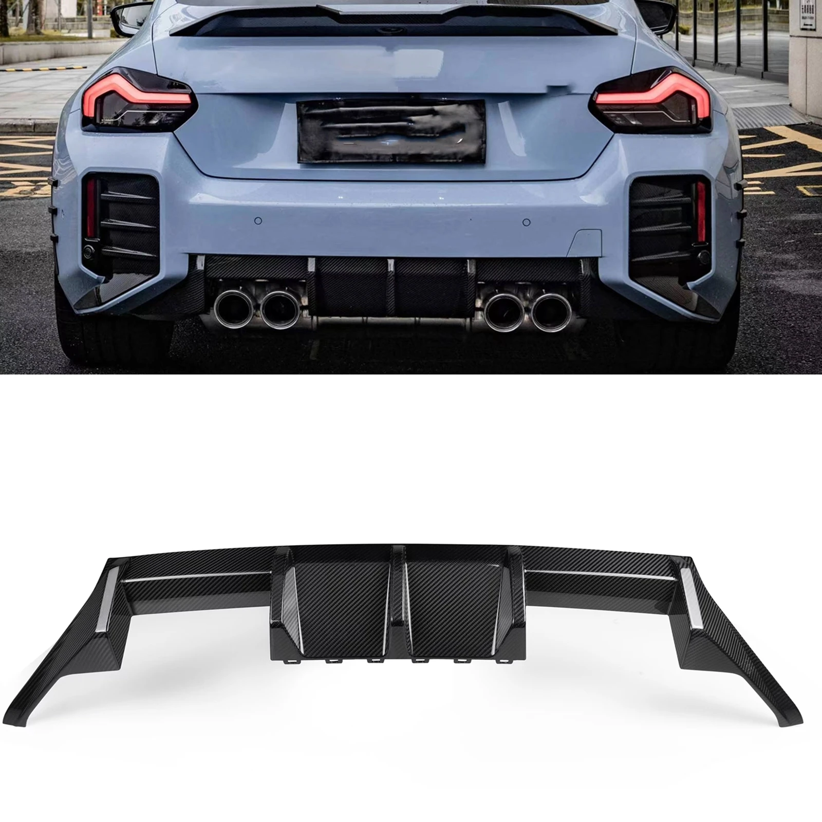 

For BMW G87 M2 Coupe 2023-2024 2 Door Rear Bumper Diffuser Lip Dry Boot Spoiler Splitter Body Protector Bracket Kit