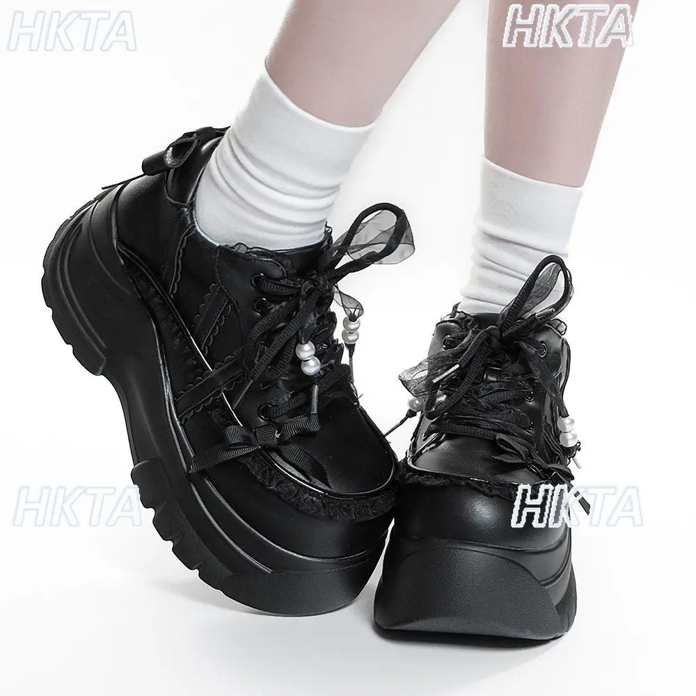 Original Sweet Cool Jirai Kei Black Chunky Sneakers Japanese Platform Shoes New Autumn Height Increasing Casual Shoes Women
