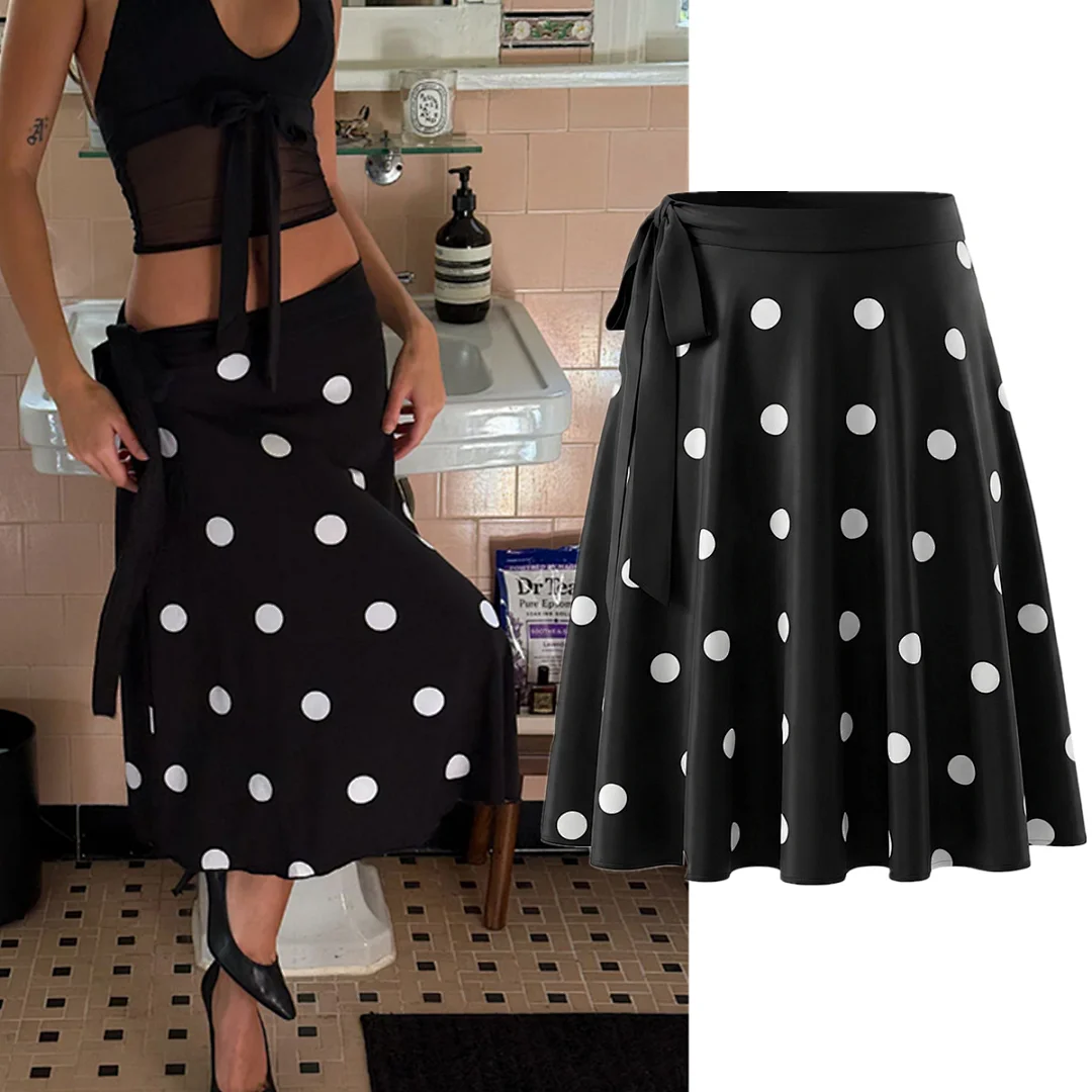 

Юбка Maxdutti во французском стиле ретро в горошек, женская юбка трапециевидной формы с высокой талией, женская одежда, юбки Faldas, женская одежда