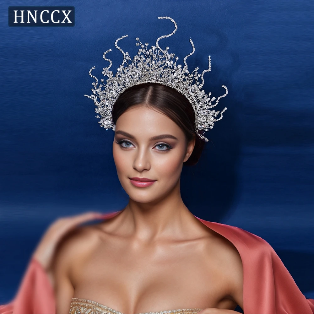 HNCCX Shiny Rhinestone Bridal Headband And Earring Set Pageant Crown Crystal Ornaments Woman Wedding Hair Accessories CP369