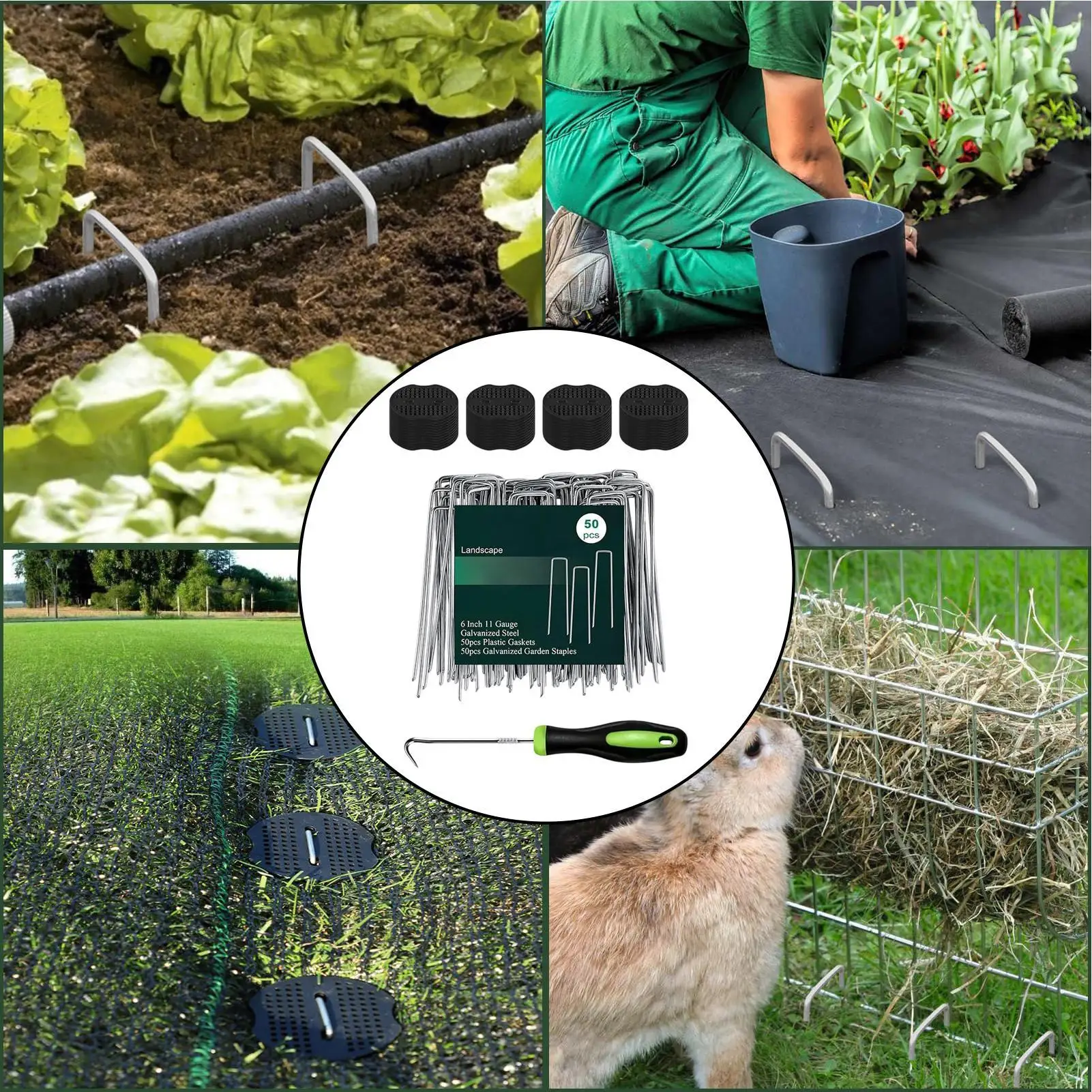 Landscape Pins 50 Pieces Reusable Galvanized Heavy Duty Barrier Fabric Plant Cover Spikes For Garden Lawn Patio Pathway Driveway
