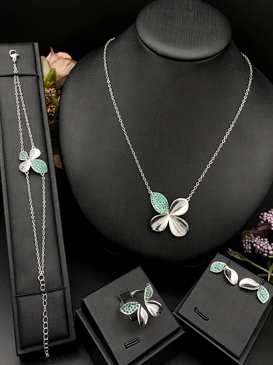 

Falair Zircon Four-Leaf Clover Jewelry Set, Copper Plated Necklace & Earrings Gift for Women,Birthday/Anniversary/Christmas Gift