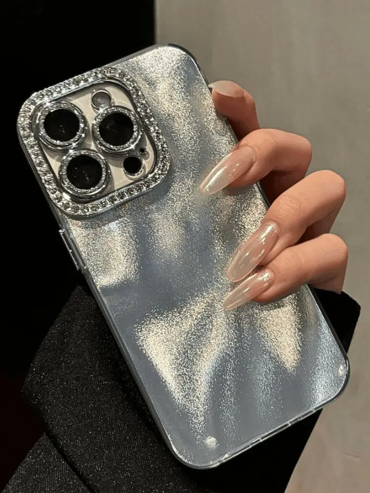 Funda de diamantes de imitación con purpurina de lujo para iPhone 16pro Max 15 Pro, lente de diamante chapada en láser, cubierta de teléfono para