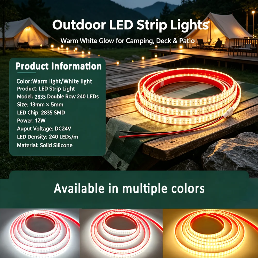 24V IP68 Waterproof Double Row LED Strip Light 240Leds/M 3000K 4000K 6000K Flexible Ribbon Rope LED Light Garden Outdoor Decor