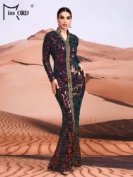 Missord V Neck Long Sleeved Sequin Mermaid Evening Formal Occasion High Quality Luxury Dress