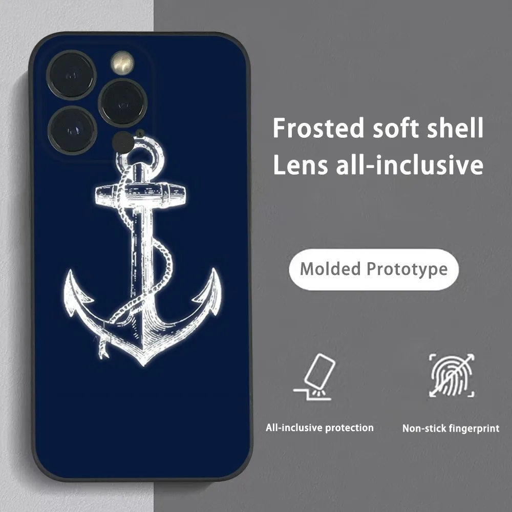 Anchor Compass nautical sailor Phone Case For iPhone 15 14 13 12 11 Pro Xs Max Mini XR X 7 8 Plus Black Frosted Soft Shell Funda