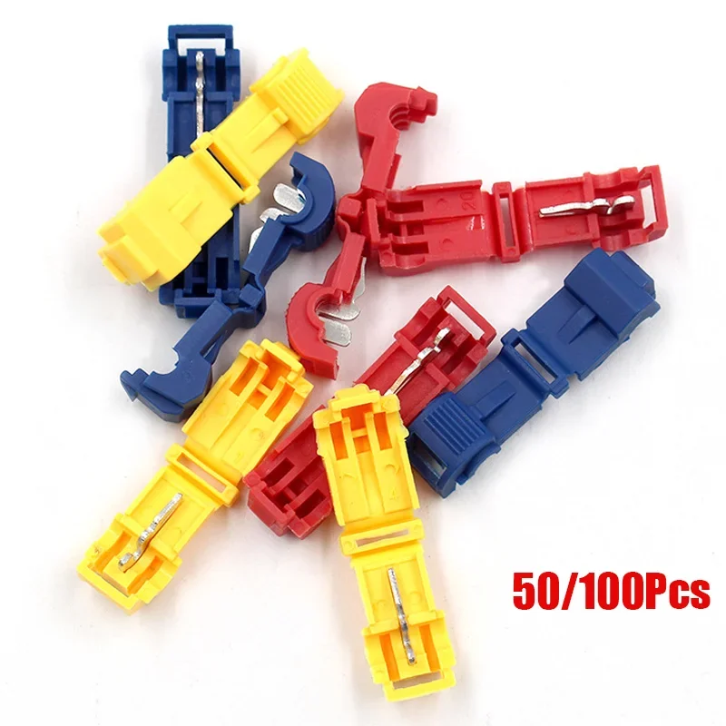 50/100Pcs T-Tap Connector Quick Wire Splice Taps Insulated Wire Crimp Terminals Electrical Cable Connectors Snap Splice Lock Set