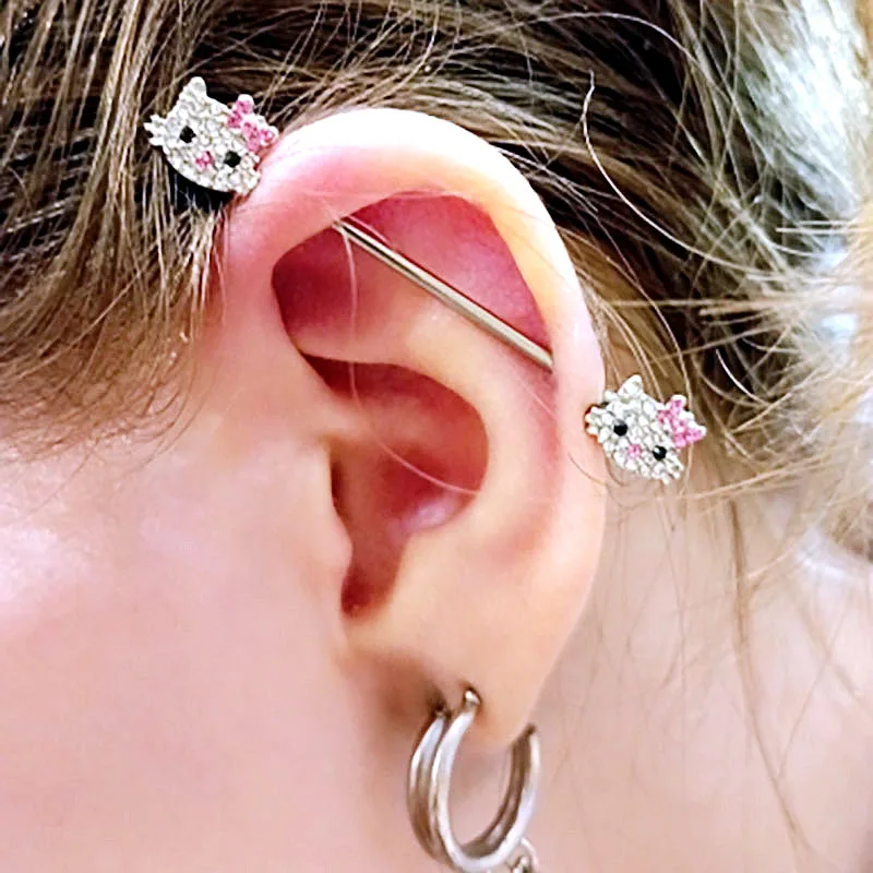 

Classic Cat Head Zircon Ear Stud Surgical Steel 14g Industrial Bar Industrial Piercing 16g Earring Cartilage Helix Pierc Jewelry