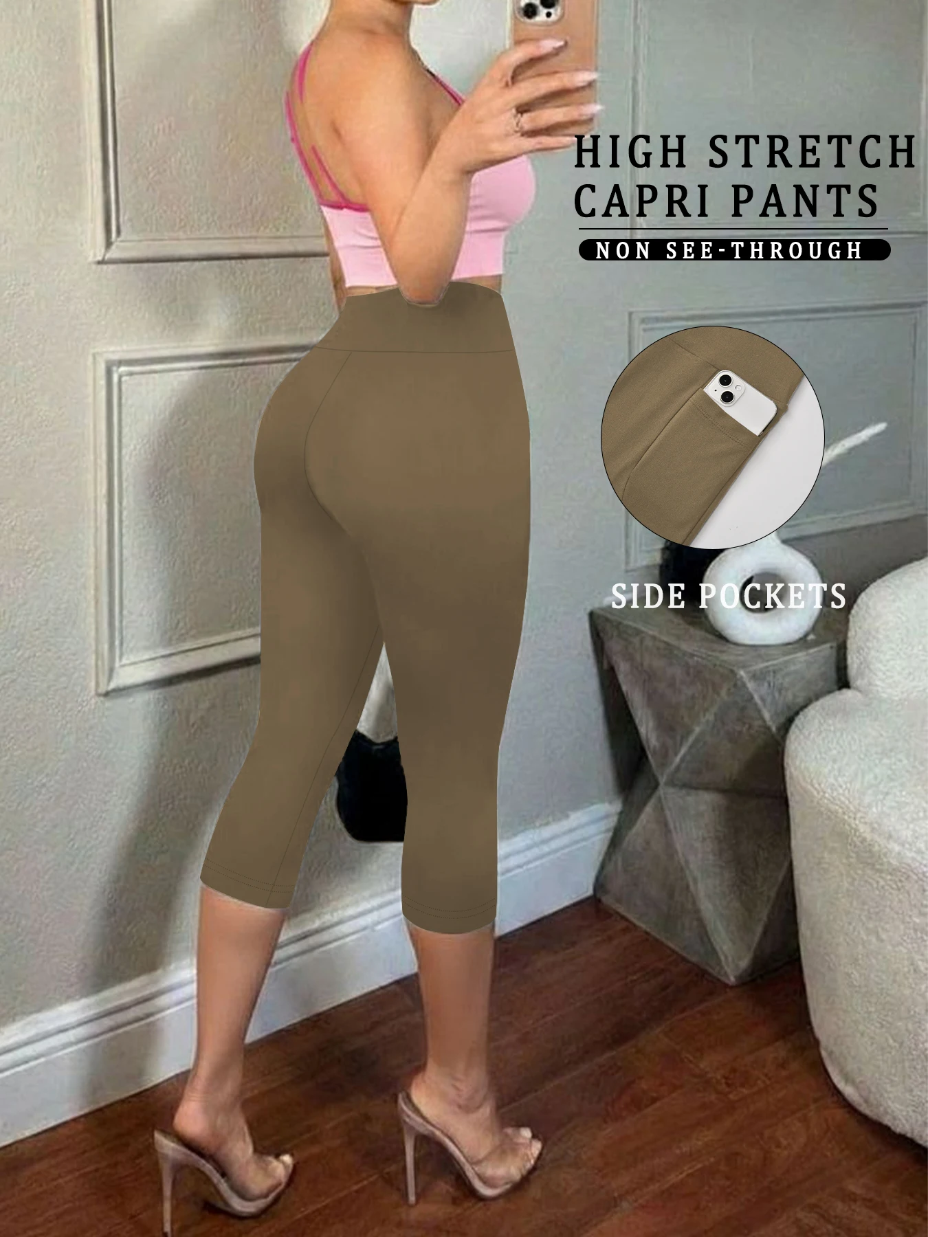 

Женские брюки-капри с карманами, высокая талия 5 дюймов, супермягкие, непрозрачные, с эффектом утяжки живота, для бега и йоги