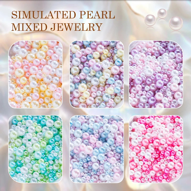 Mix Round Colorful Pearls Beads 3D Nail Art Charms Macaroon Nail Jewelry Manicure Craft Pearl Rhinestones Accessories Decoration