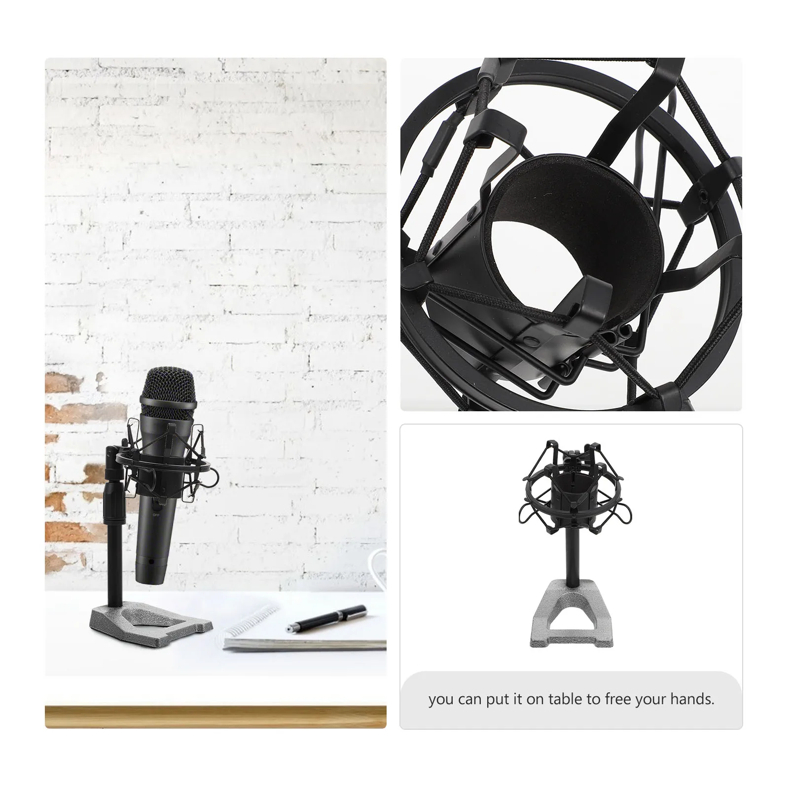 

1pc Desktop Microphone Stand Metal Base Adjustable Boom Arm Black Stable For Broadcasting Podcasting Streaming Mic