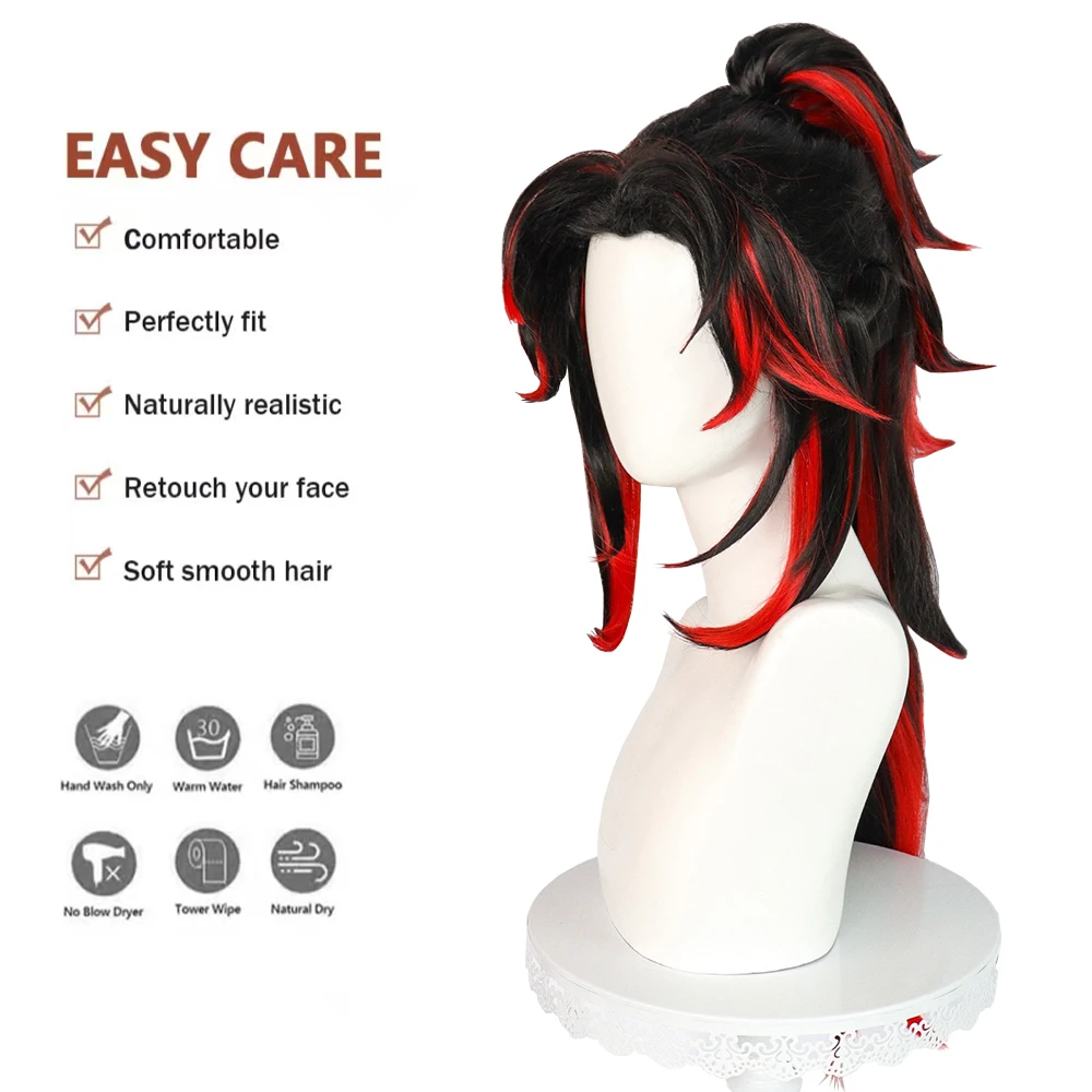 أنيمي شيطان Yoriichi Tsugikuni تأثيري الشعر الاصطناعية 30 بوصة أسود أحمر التدرج انفصال ذيل حصان مناسبة اليومية شعر مستعار للحفلات #3