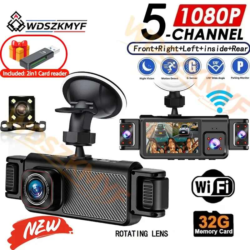 2026New 360° 5ch Dash cam1080P Video Recorder WIFI APP Car DVR Auto Recording Camera Front left right Rear View Camera