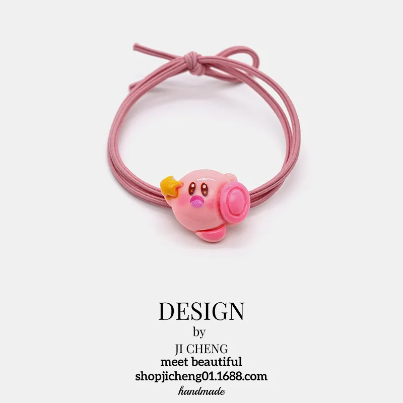 6pcs 커비 헤어 밧줄 소녀 헤어 타이 고탄성 포니 테일 홀더 만화 고무 밴드 헤어 밴드 여성 머리 장식 헤어 액세서리