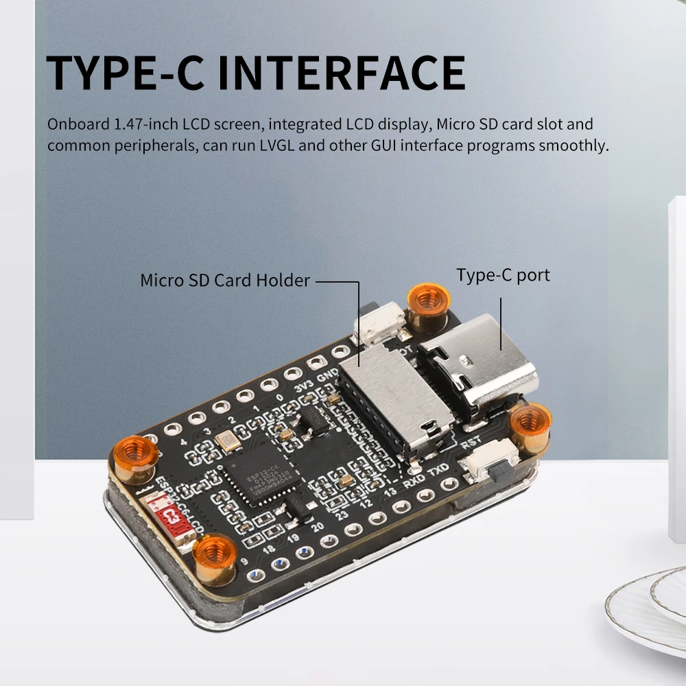 ESP32-C6 Макетная плата ЖК-экрана Wi-Fi 6 Bluetooth 5, встроенный цвет RGB 1,47-дюймовый Tft светодиодный экран Интерфейс USB Type-C