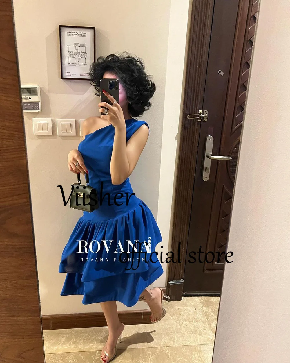 Blue Mermaid Prom Dresses One Shoulder Pleats Satin Arabian Dubai Formal Party Dress Tea Length Occasion Event Gowns