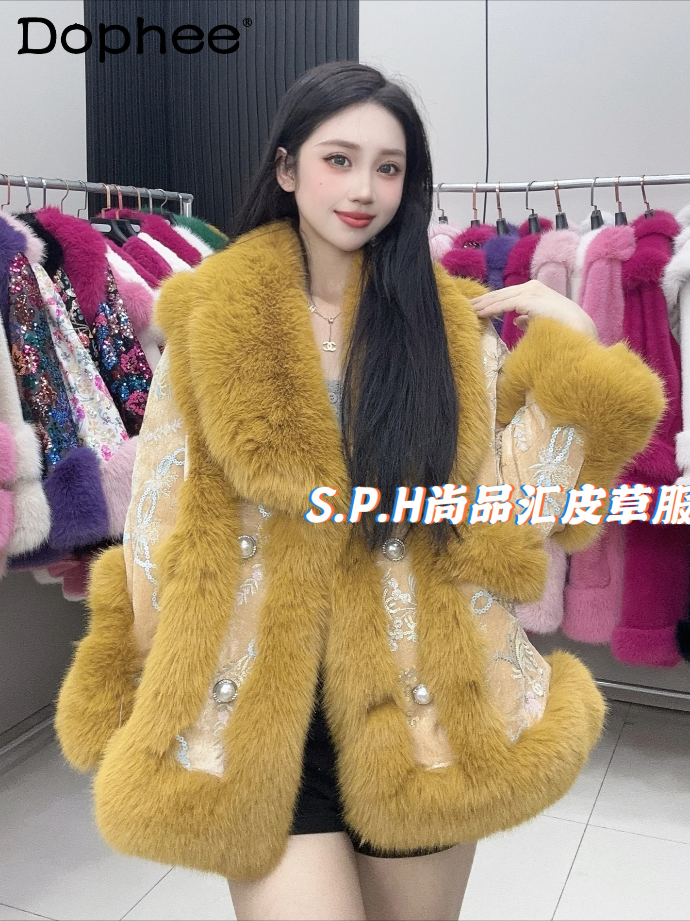 

2024 New Women Fur Fleece Winter Fashion Furry Heavy Industry Sequin Jacket Winter Coat Female Faux Fur Coat Fluffy Jacket