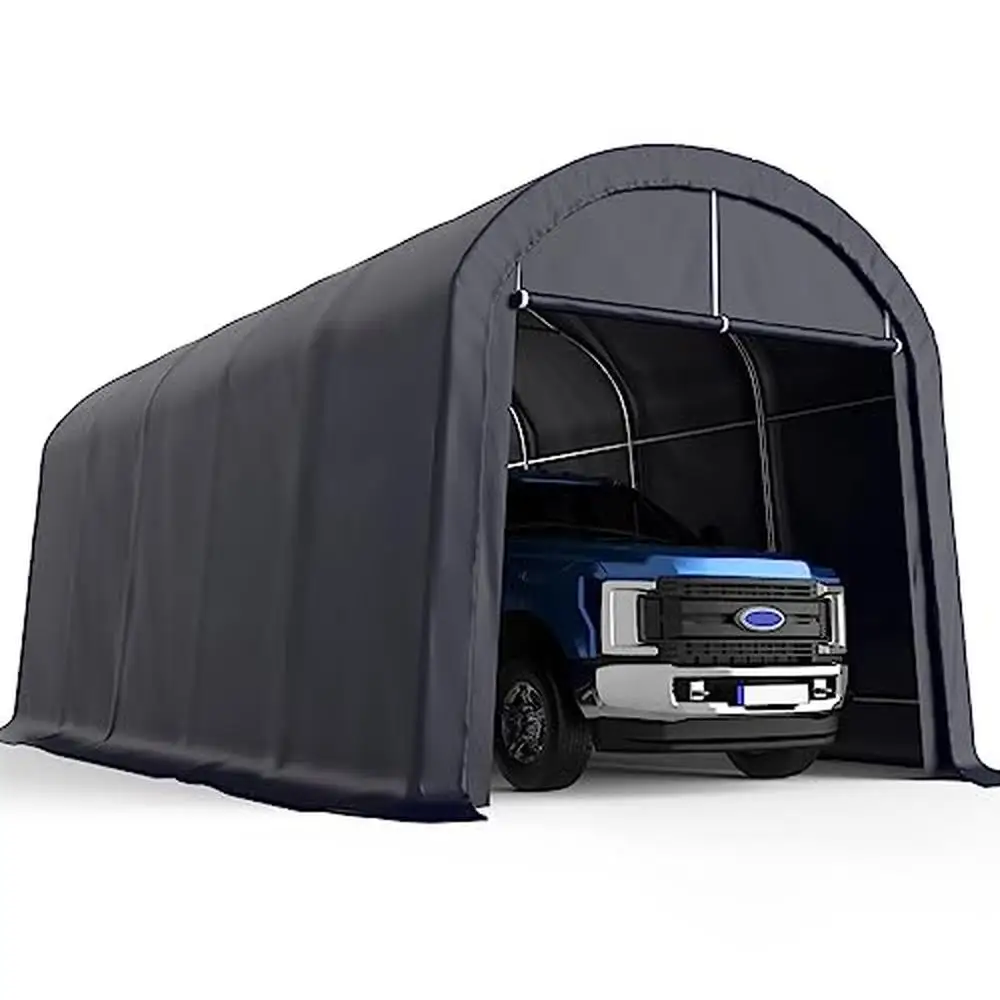 Oval Pipe Carport Heavy Duty SUV Truck Boat Canopy 1.15MM Steel Three-Zipper Door Anti-Snow Shelter