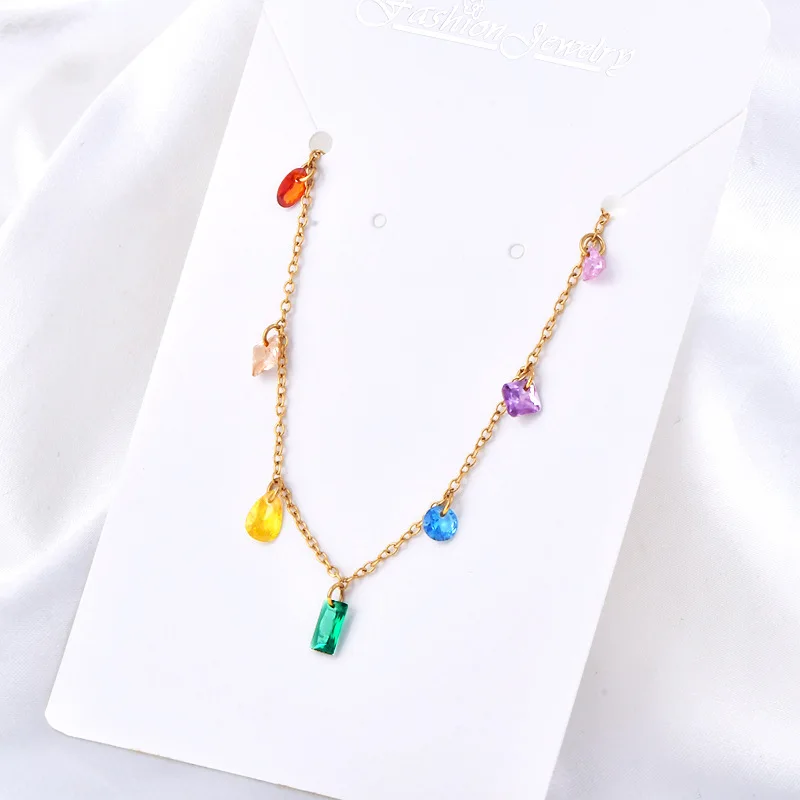 K-Style of Sweet Summer Dreamy Seven-Color Rainbow Zircon Bracelet, Fashionable and Personalized 18K Gold Plated, Handmade Style