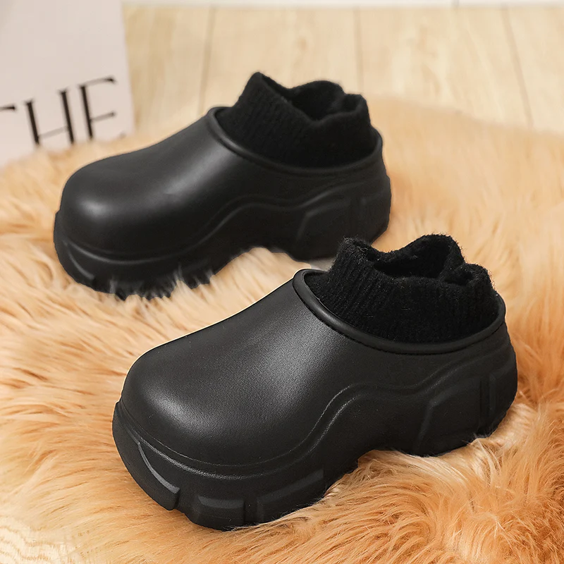 Winter Women Platform Slippers EVA Waterproof Warm Furry Soft Slipper Cotton Female Fur Slides Plush Solid Casual Outdoor Shoes