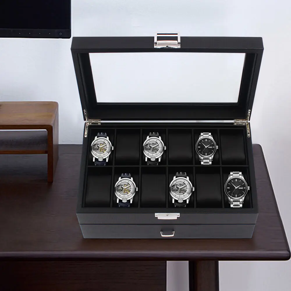 24 Slots Men Watch Box Organizer Large Watch Holder Jewelry Storage Display Case