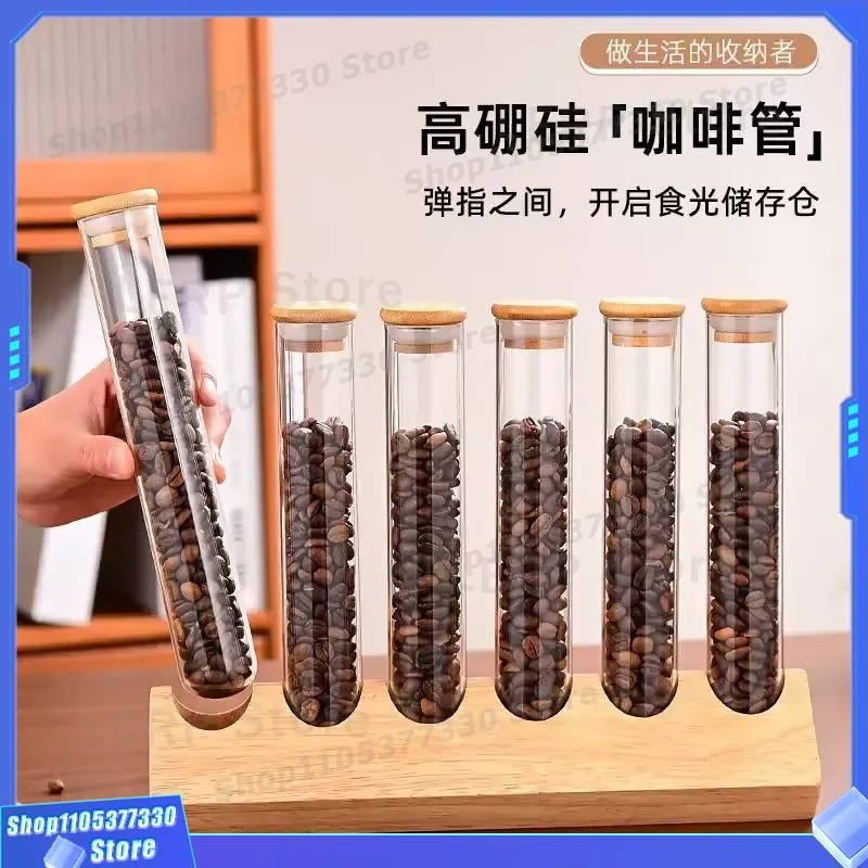 Glass Test Tube Display Rack With Lid For Coffee Bean Flower Tea Storage Tank Milk Tea Shop Counter Ornament Model Room Decor
