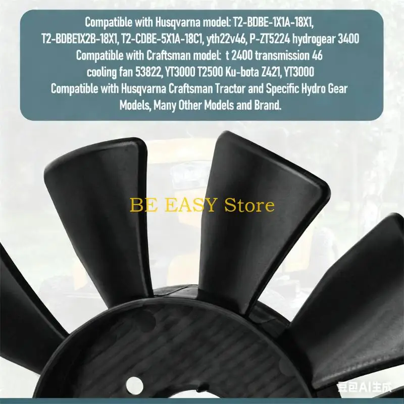 E28F 7Inch Transmission Cooling Fan 53822 Replacement 584282001 for Multiple Lawn Tractors Plastic Construction