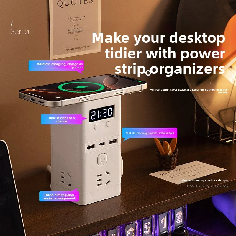 Vertical Intelligent Wireless Charging Socket Multifunctional Usb Home Offic Desktop Power Socket High-Definition Screen Display